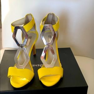Yellow T-strap heels